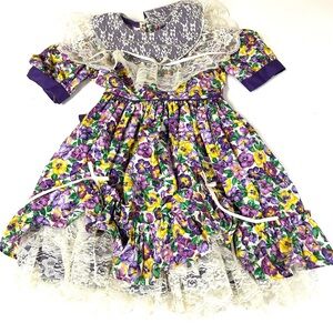 Vintage Kiddin Around Little Girls Size 6X Dress Pagent Formal Floral Purple